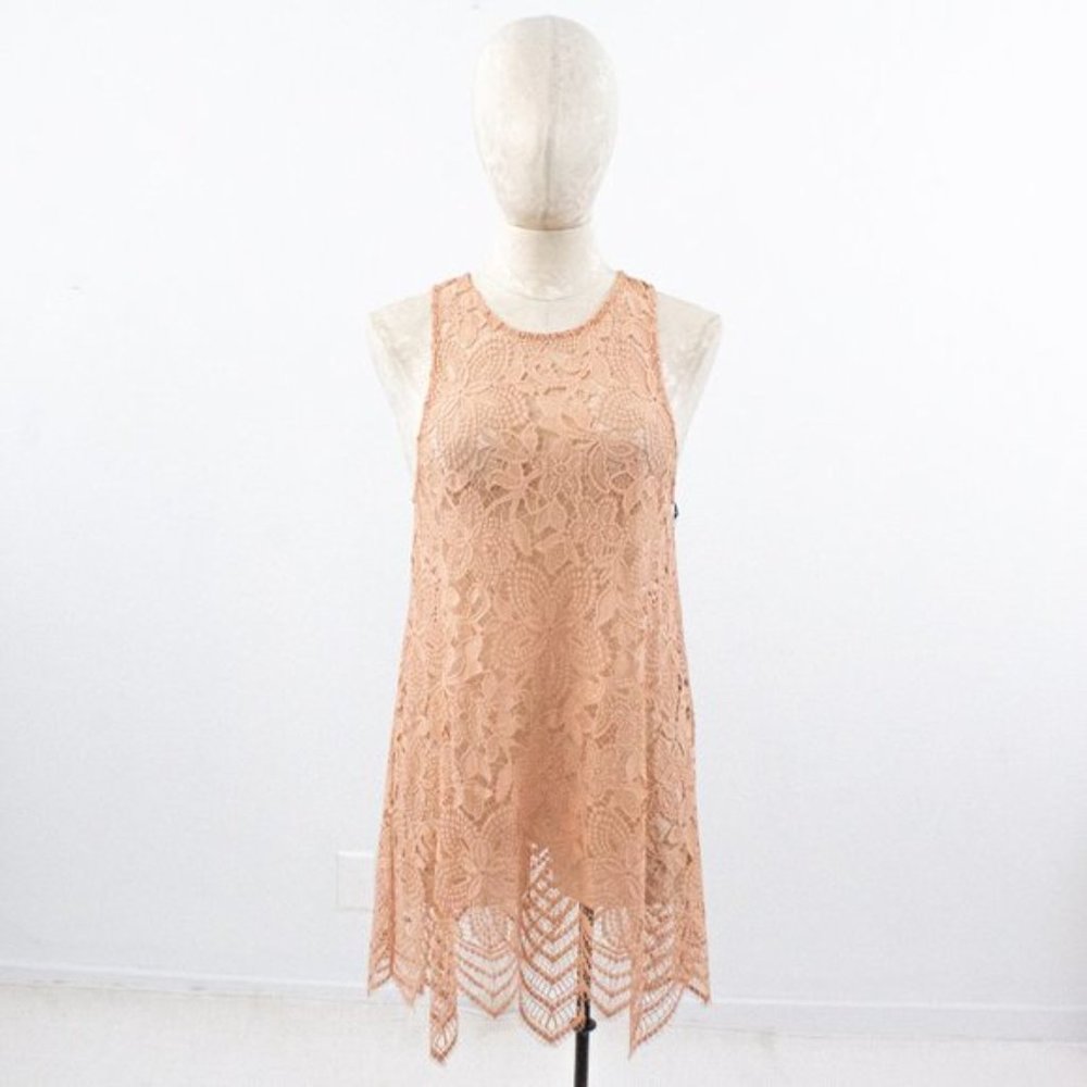 For Love & Lemons S Lace Mini Dress Short Pink Beach CoverUp Lingerie Chemise - Picture 10 of 10